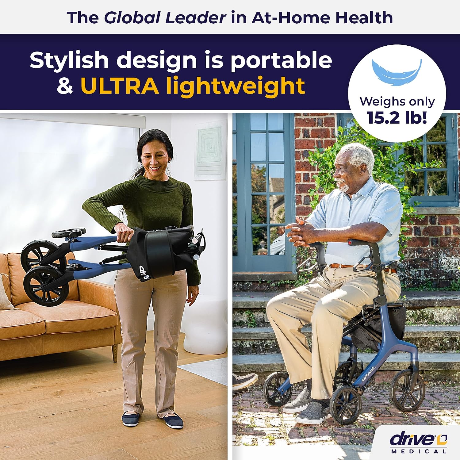 AeroWalk Ultra-Lite Rollator with Seat, Lightweight Adult Walkers with 4 Wheels, Folding Rolling Walker for Women