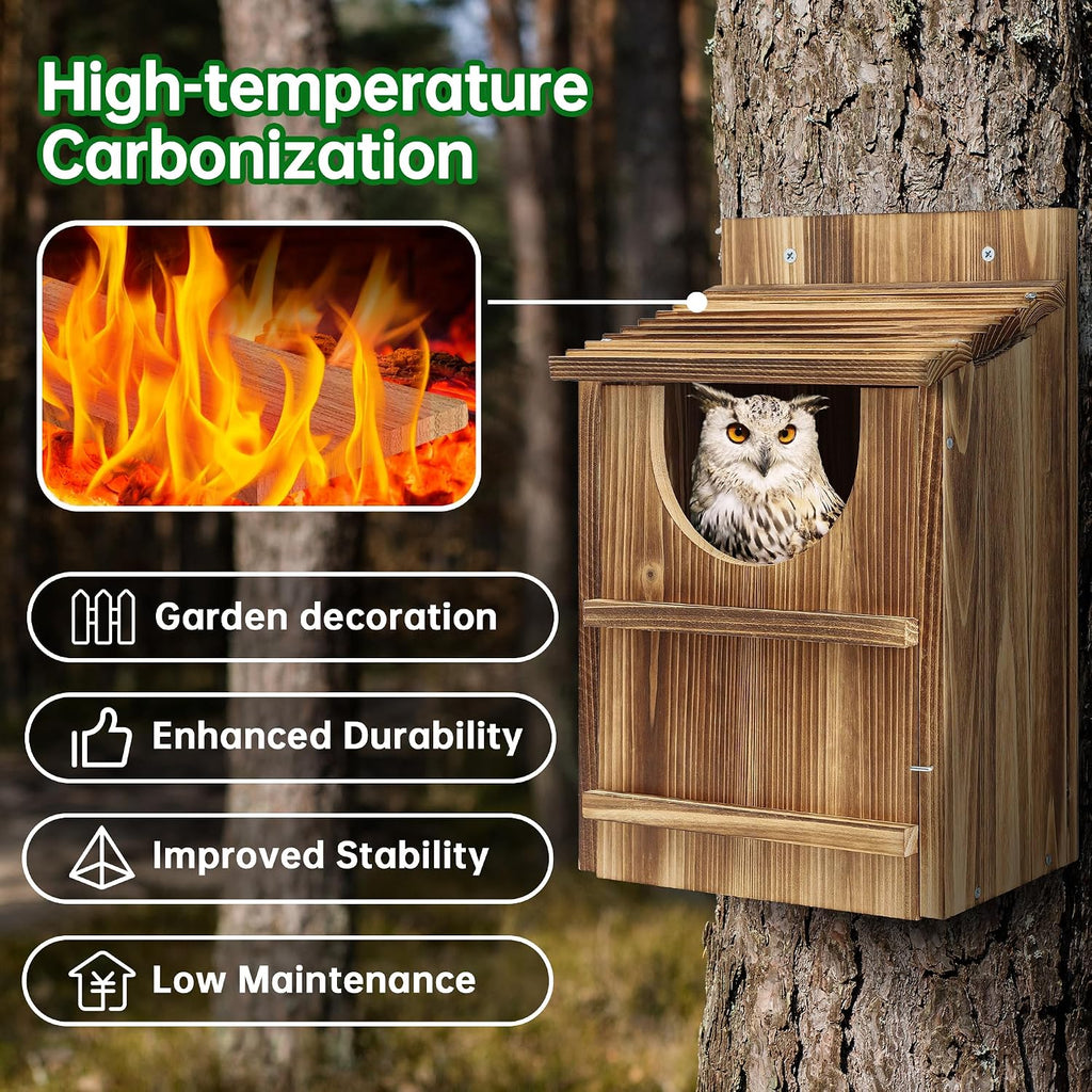 Durable Carbonized Cedar Owl House,Bird Box for Wildlife Lovers