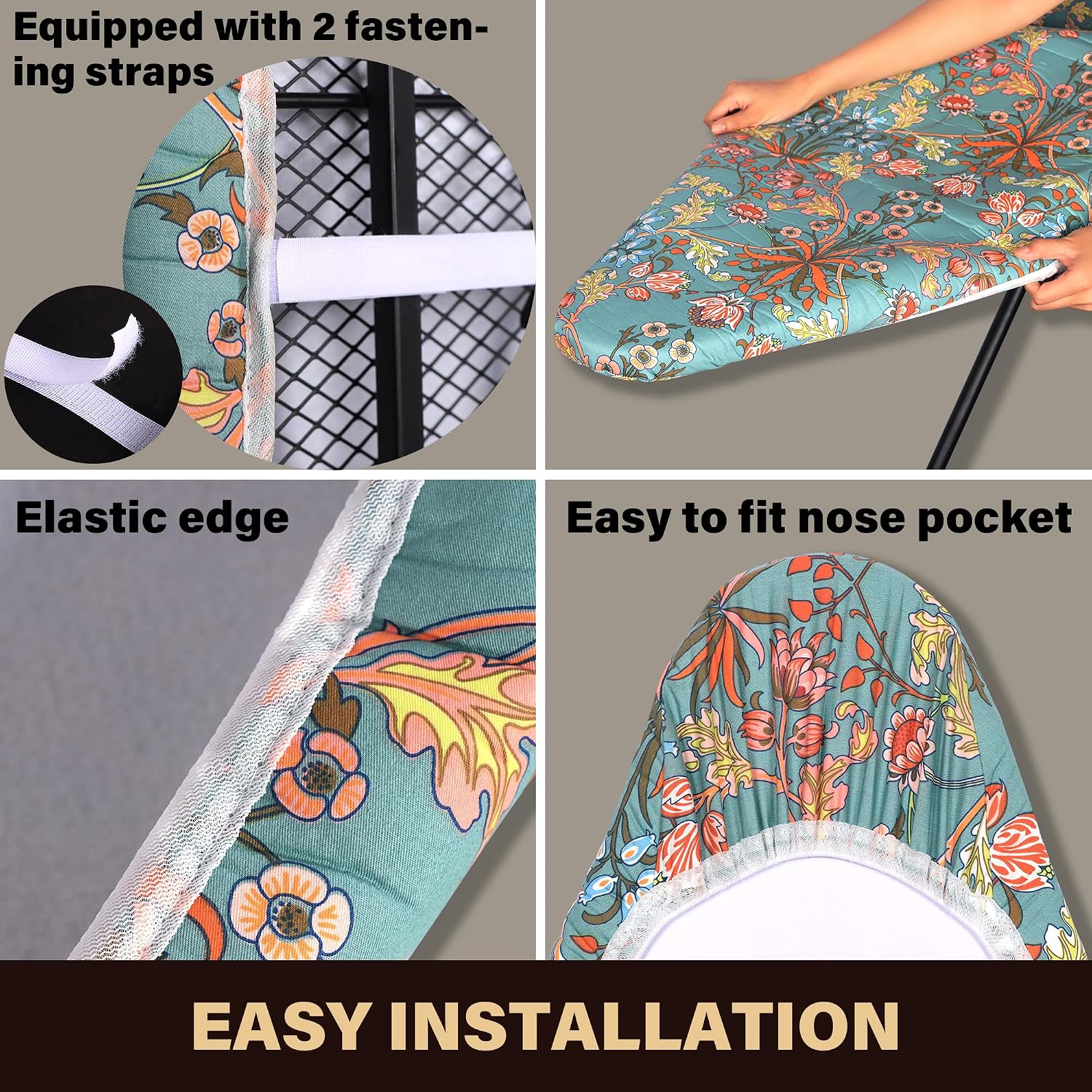 Ironing Board Cover and Pad,15"x54",Elastic Edge,Easy Fit | Cotton, Triple-layer heat reflection cuts time. Durable &
