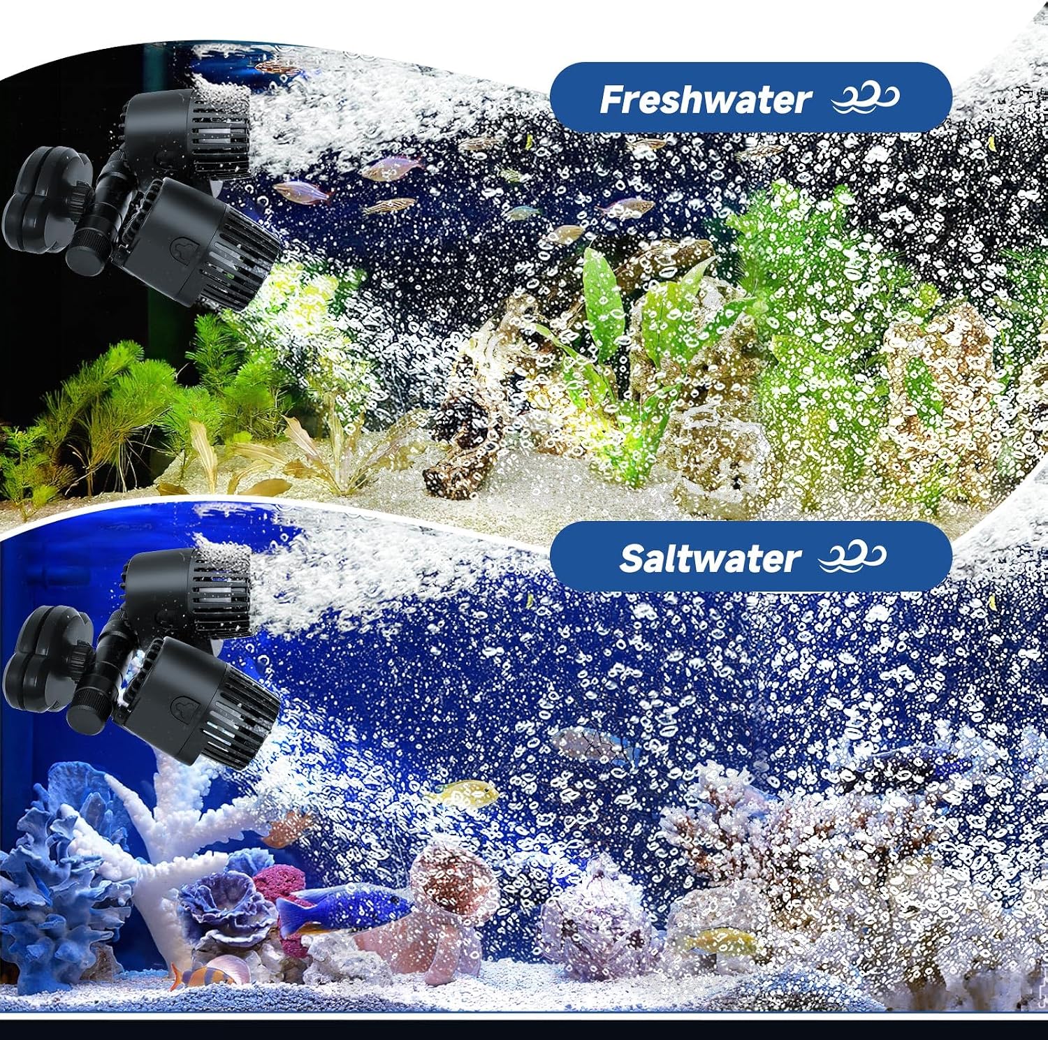 Aquarium Wave Maker - 20W 4277GPH Fish Tank Wavemaker Magnetic Mount Suction /360°+180°Adjustable Double