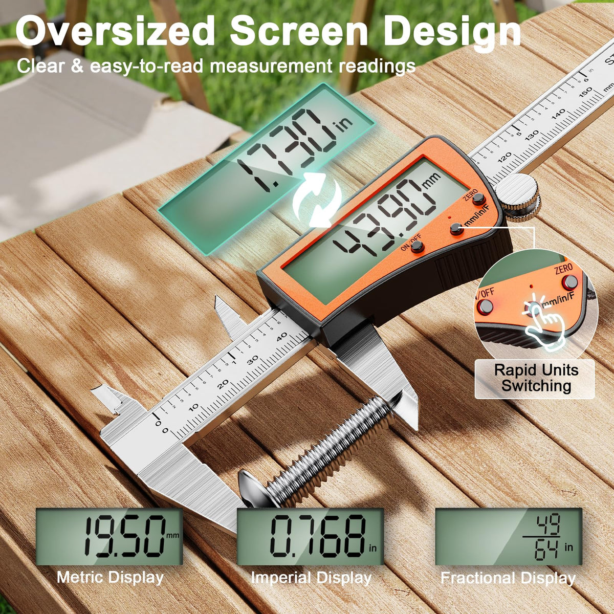 Preciva Digital Caliper 6 inch,Rechargeable Caliper with Oversized