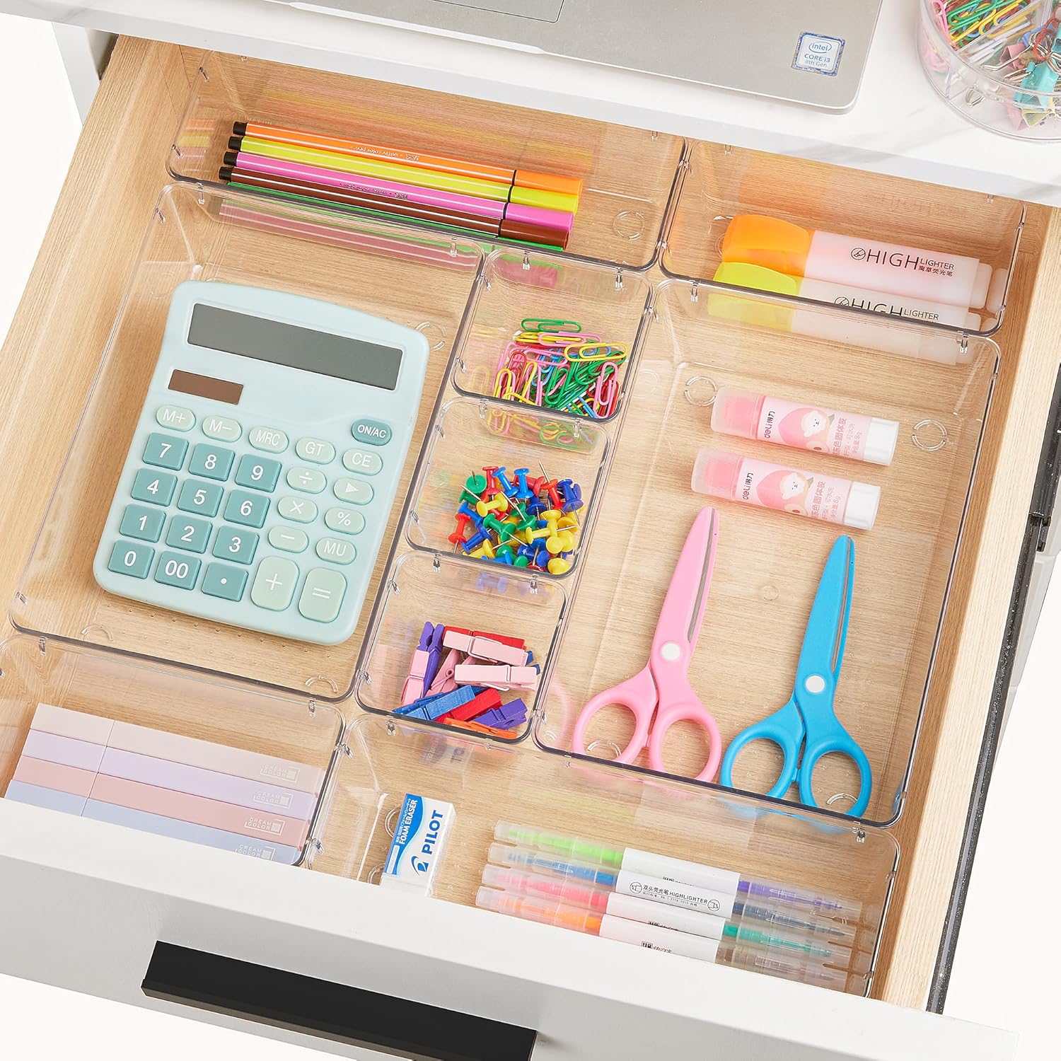 25 PCS Clear Plastic Drawer Organizers Set, 4-Size Versatile Bathroom and Vanity Drawer Organizer Trays, Storage Bins