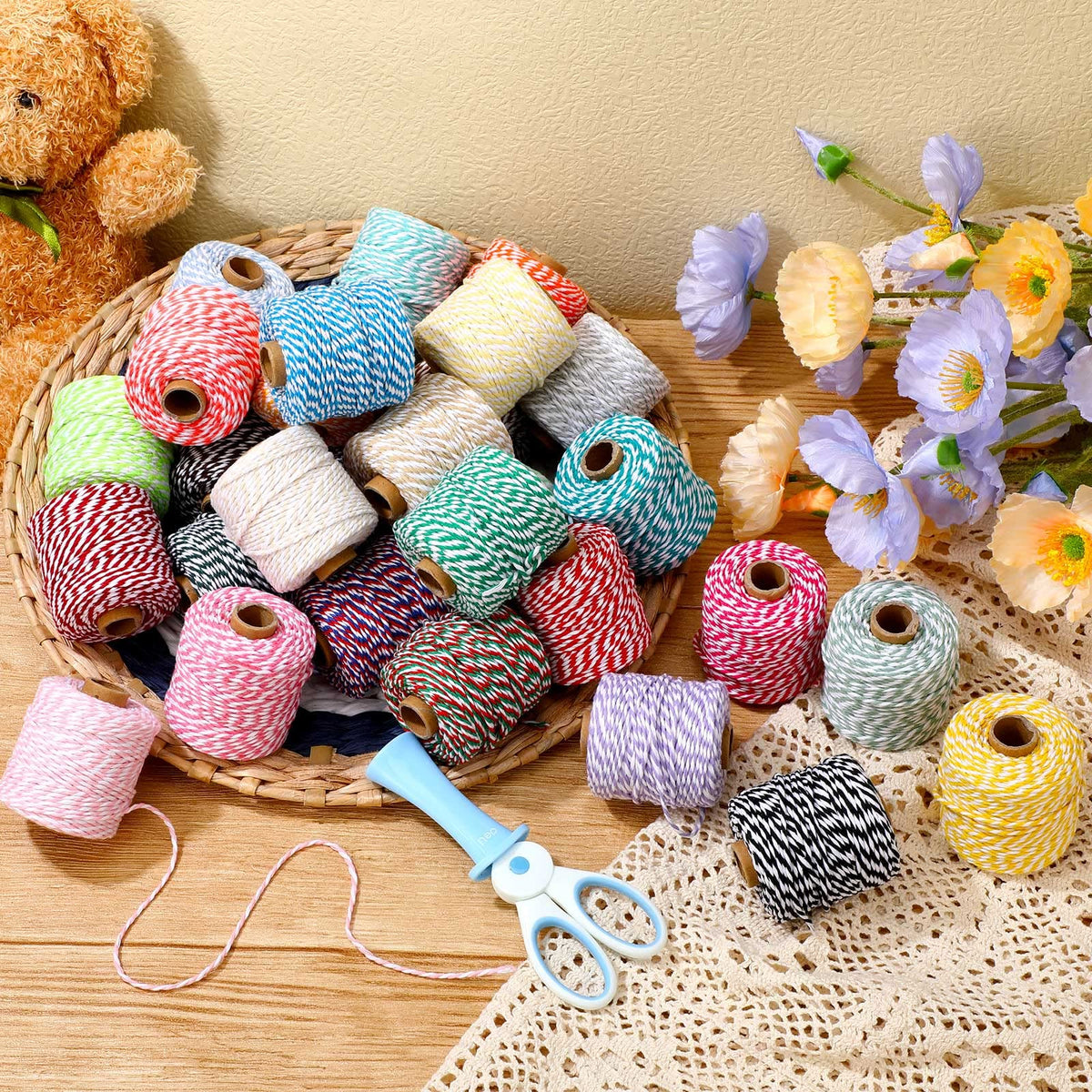 30 Rolls Bakers Twine 2mm Cotton String for Crafts, Multicolor