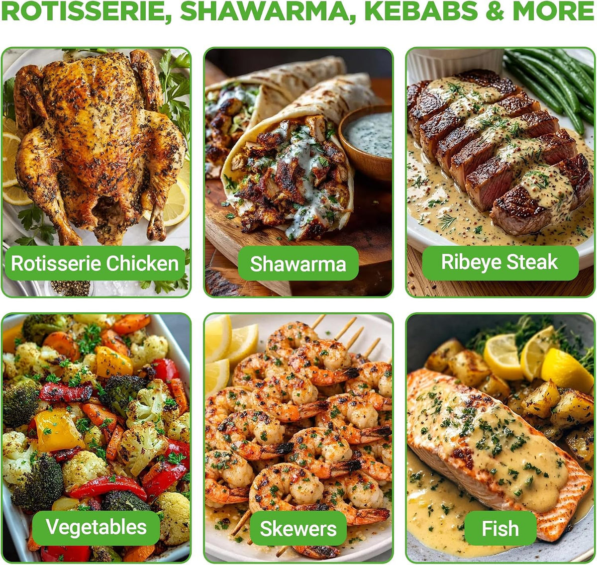 Horizontal Rotating Shawarma Oven | Rotisserie, Shawarma & Kebab Machine | Includes Large 22.4 Quart Capacity, 3-Hour