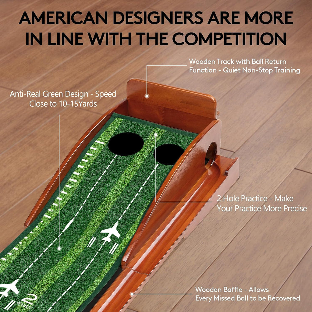 Putting Green Indoor Golf Putting Mat – Easy to Assemble with Automatic Ball Return, Wrinkle-Free Close to Real Green
