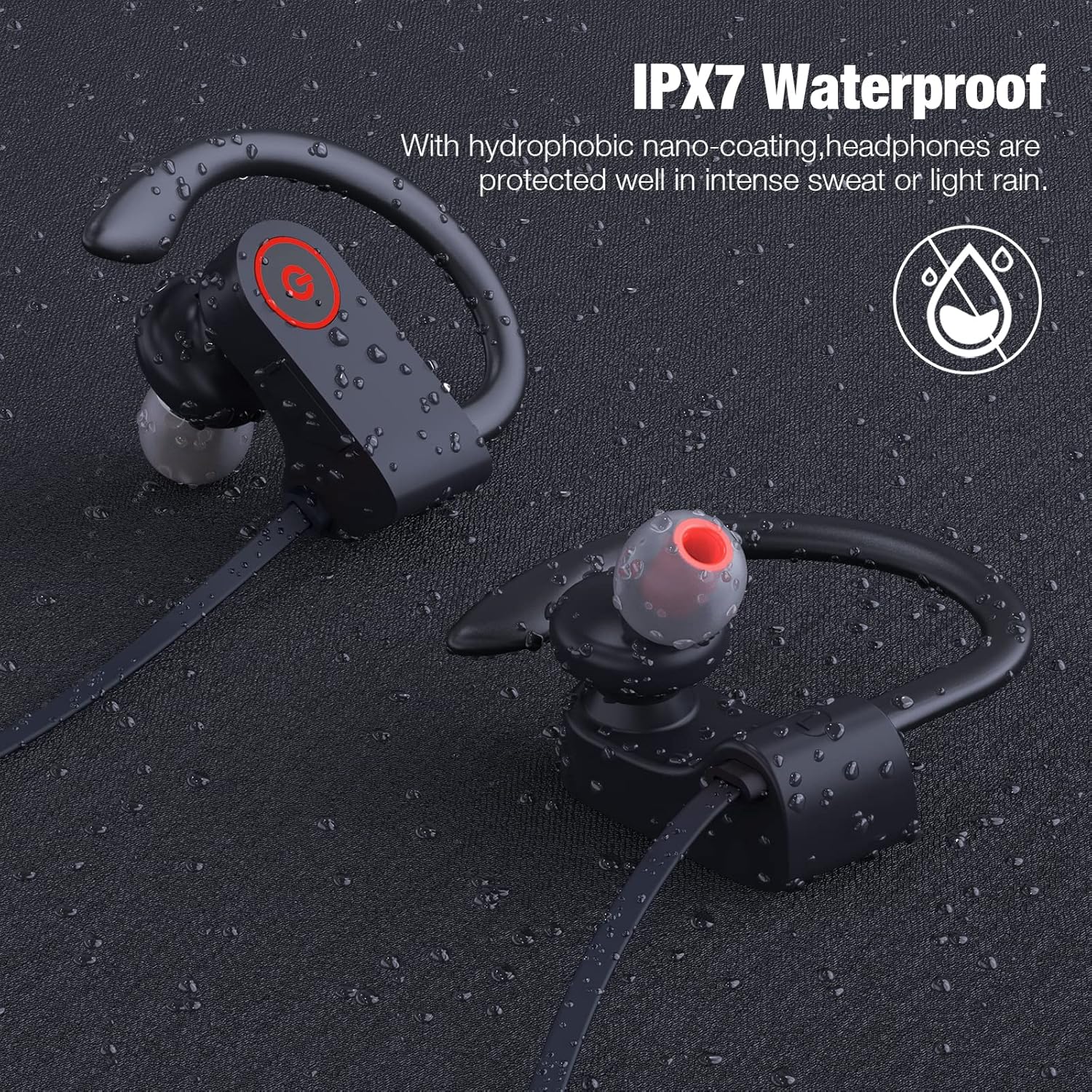 Bluetooth Wireless Headphones 16H Playtime Earbuds with Mic Stereo in-Ear Earphones, IPX7 Waterproof Sports Sound