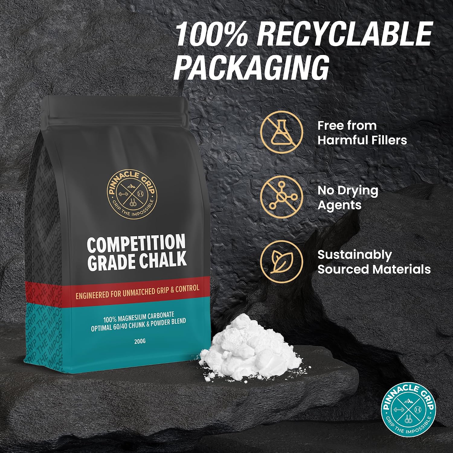 Loose Gym Chalk, Climbing Chalk for Lifting, Gymnastics, 200g | 100% Magnesium Carbonate, 60/40 Chunk & Powder Blend