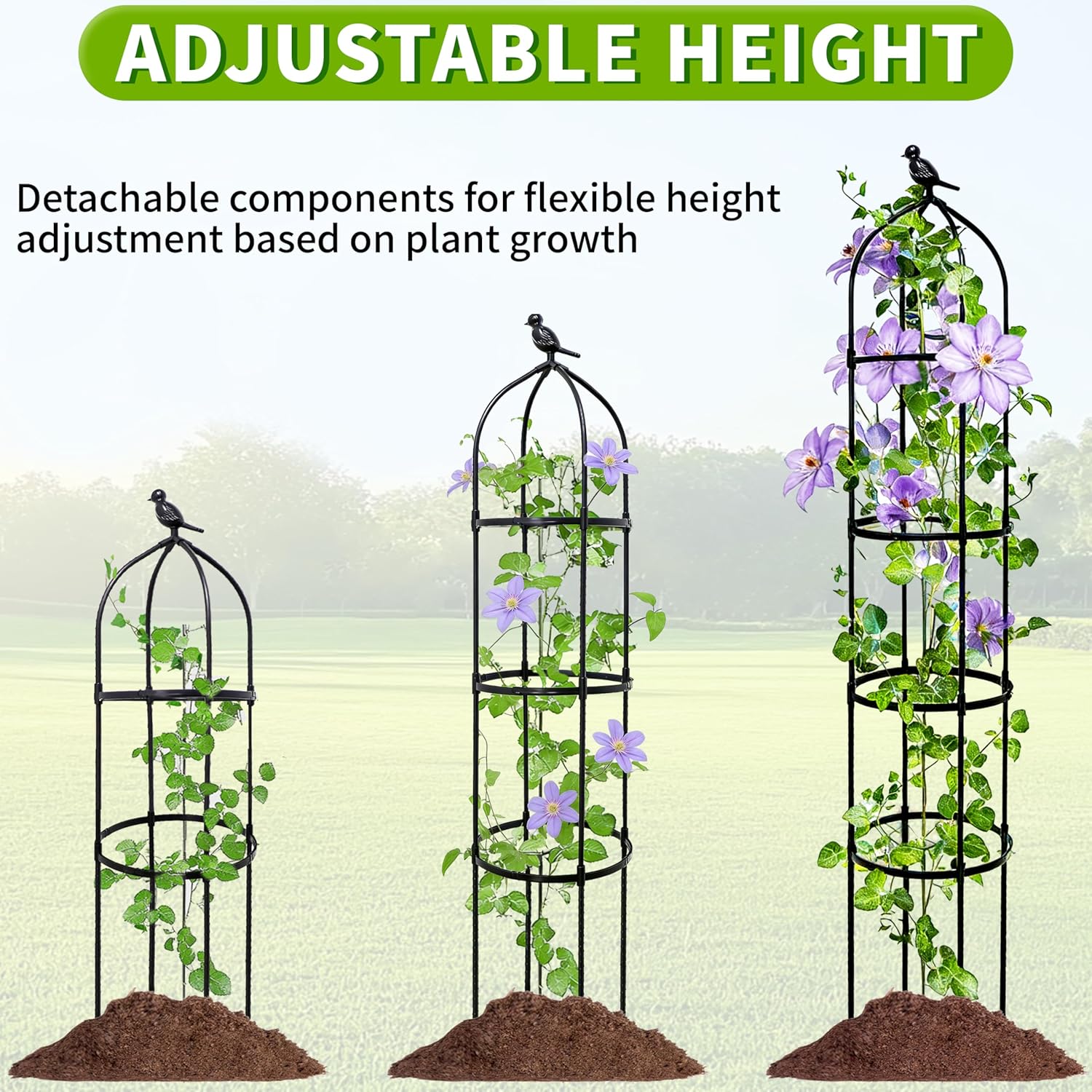 2-Pack 6FT Garden Obelisk Trellis for Climbing Plants,Adjustable 4-Tier Metal Plant Support,Rustproof Outdoor Plant