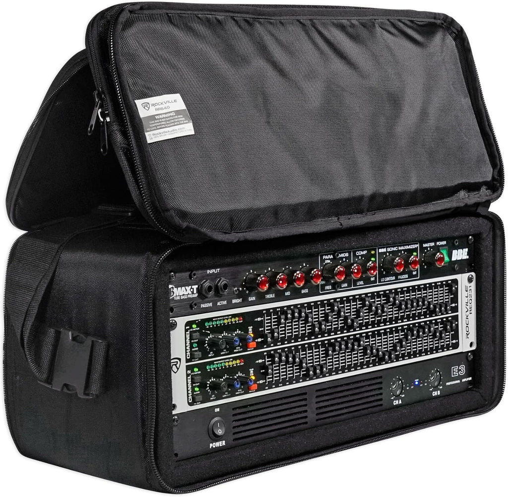 RRB40 4U Rack Bag Double-Sided Case, 12" Depth, Shoulder Strap, Zippered Pockets, Durable Nylon, for DJs and Live