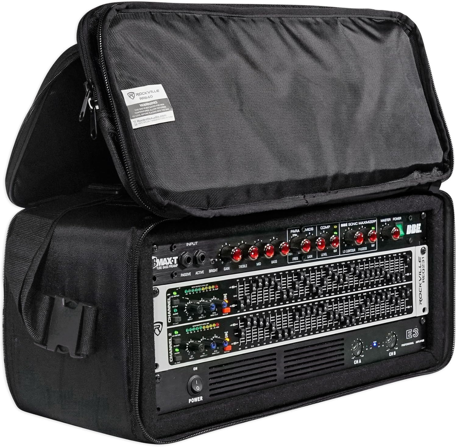RRB40 4U Rack Bag Double-Sided Case, 12" Depth, Shoulder Strap, Zippered Pockets, Durable Nylon, for DJs and Live