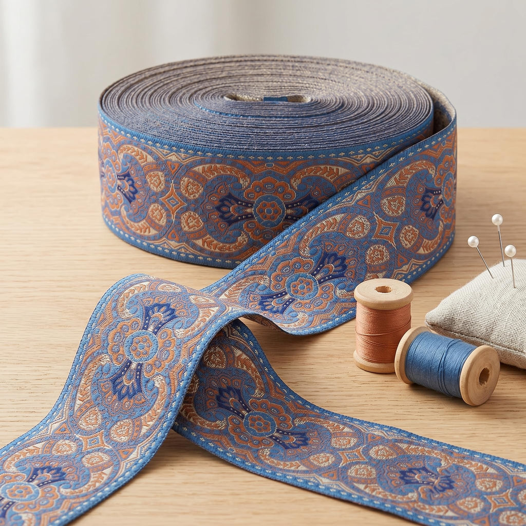 10 Yards Vintage Boho Jacquard Ribbon Trim, 1.9" Wide Embroidered Fabric Lace for Sewing, DIY Crafts, Clothing