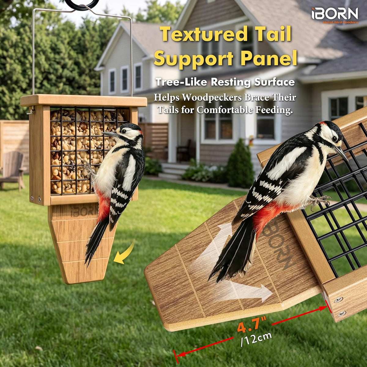 Suet Bird Feeder with Tail Prop,WPC Recycled Plastic & Weatherproof,Raw,1PK