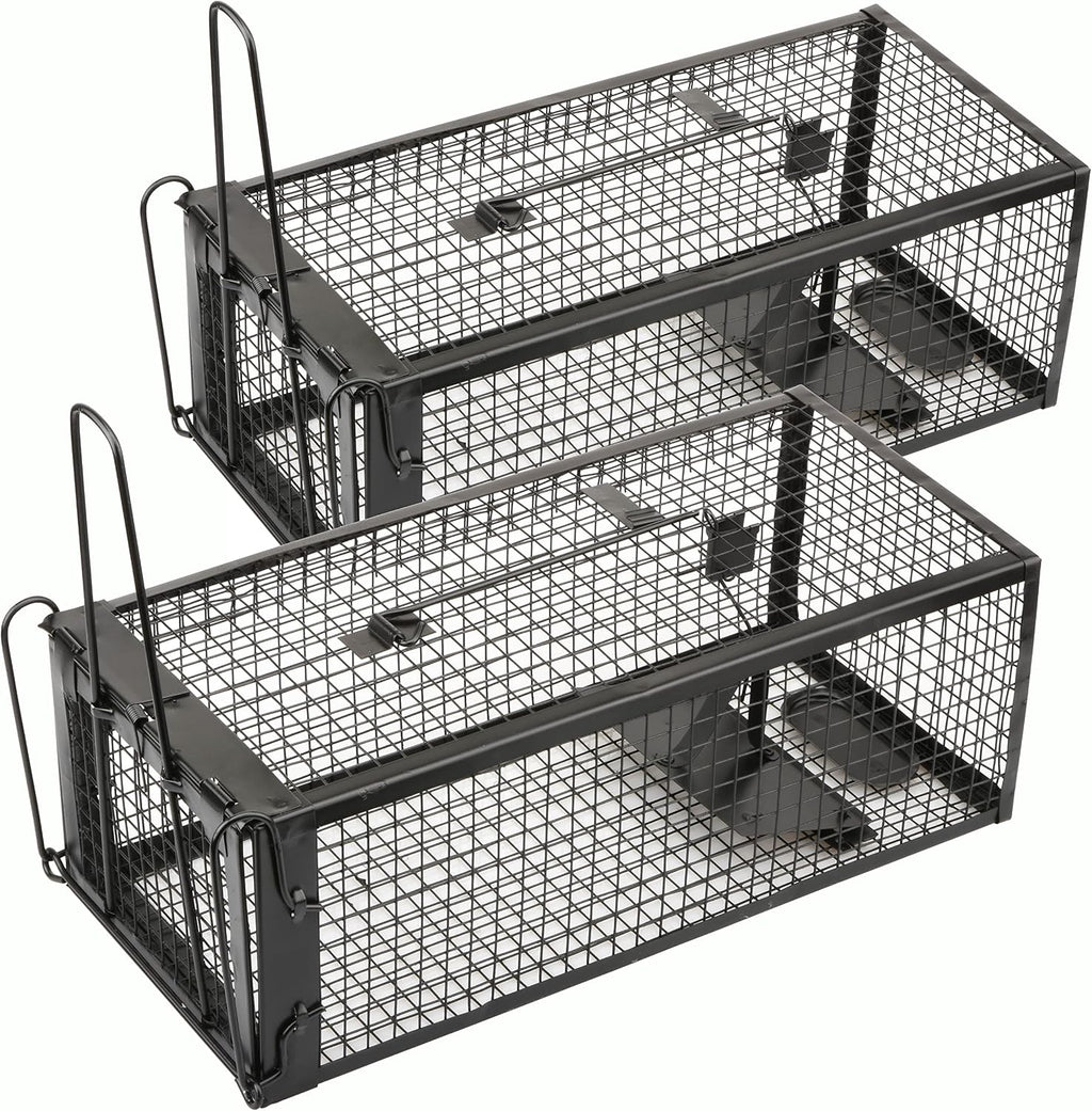 2-Pack Rat Traps Humane Live Mouse Vole Chipmunk Trap Cage (Black)