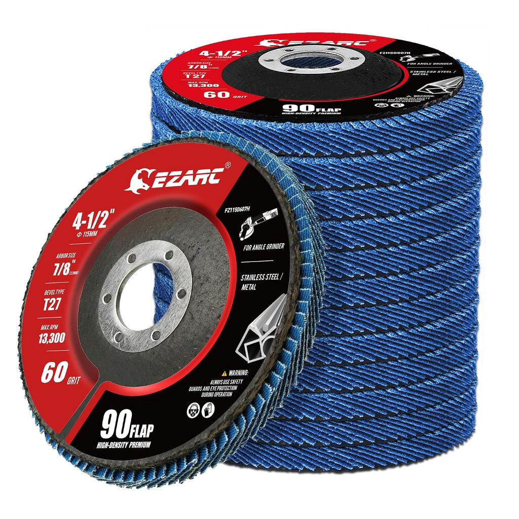 EZARC Zirconia Flap Discs 60 Grit High Density, 4.5x7/8", Type 27, 12-Pack