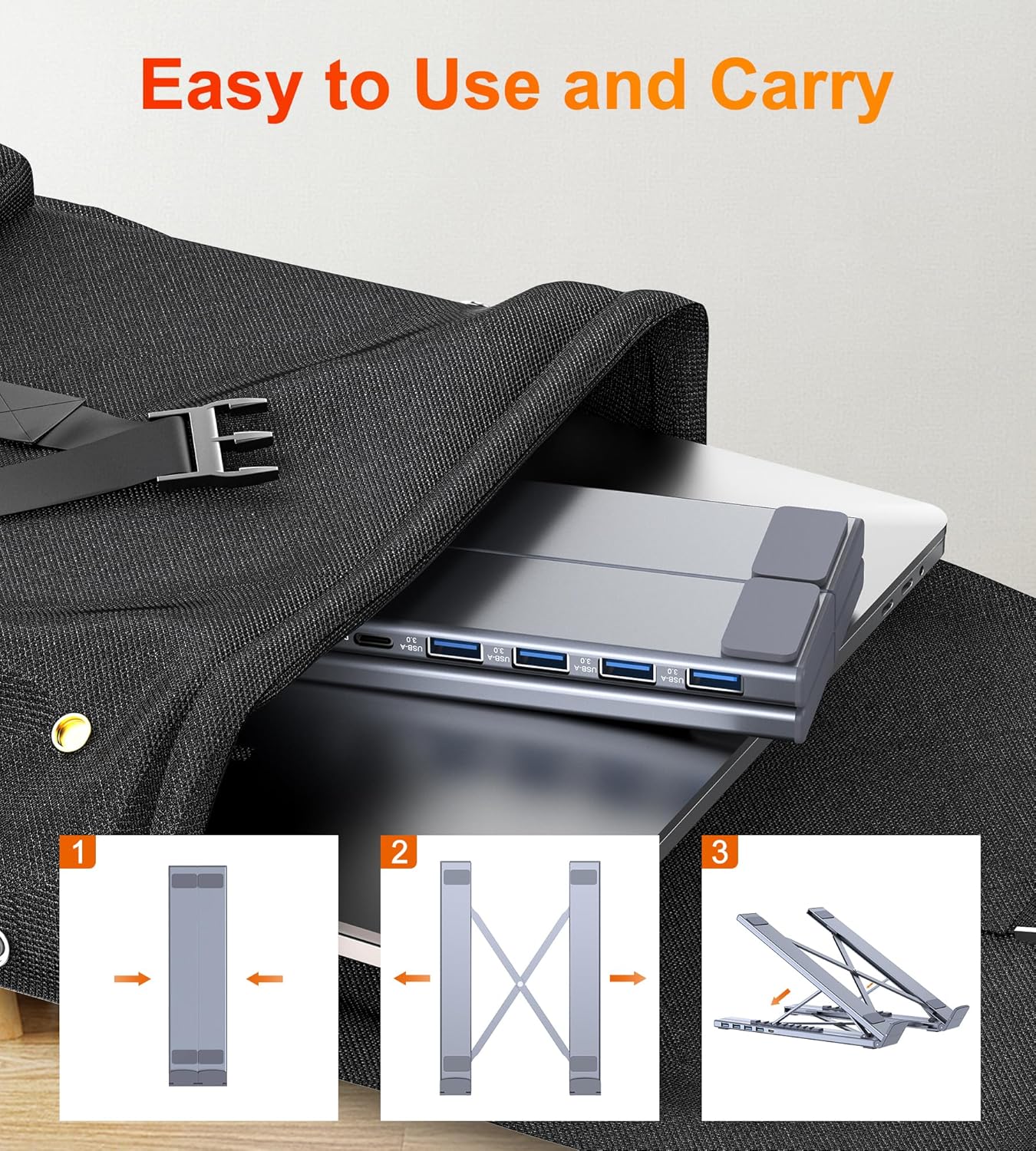 5-in-1 USB C Hub Adjustable Aluminum Laptop Stand, 4-Port USB A 3.0 with 5Gbps Data Transfer USB C Hub Docking