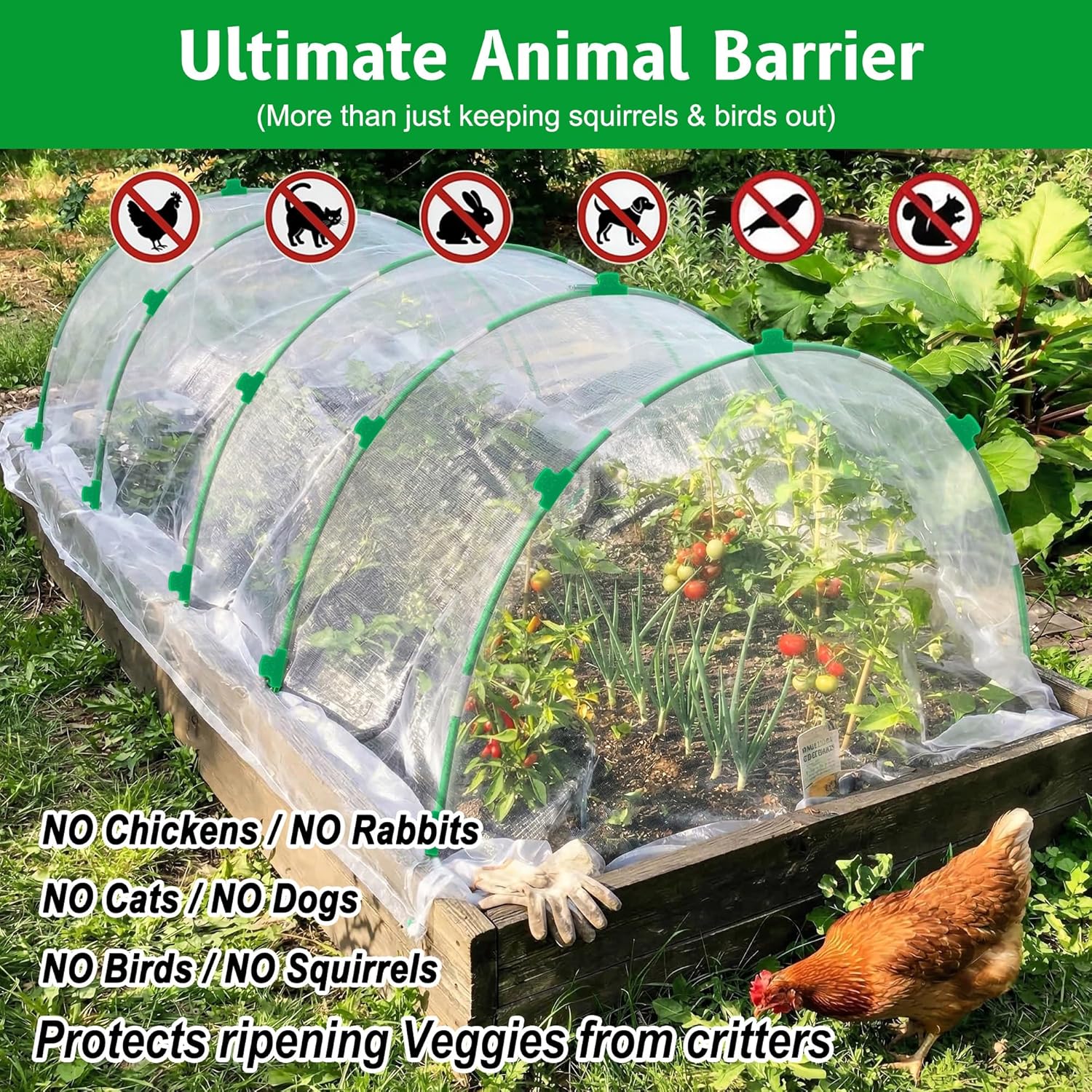 Garden Hoops for Raised Beds, Splinter-Free Fiberglass Greenhouse Hoops Grow Tunnel, 36 Pcs Adjustable Frame for Row
