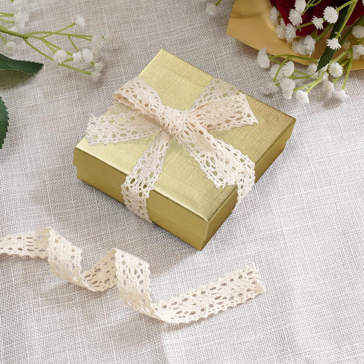 Cardboard Jewelry Boxes 10 Pack - 3.5"x3.5"x1" Bulk Cotton Filled Small Gift Boxes with Lids for Jewelry Packaging