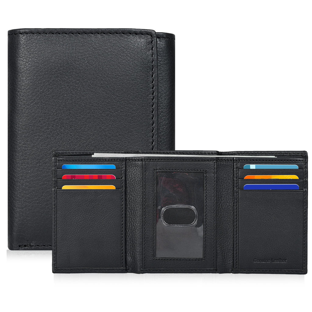 Mens Real Leather Trifold Wallet - Slim RFID Minimalist Gift Thin Compact