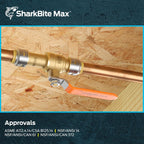 SharkBite Max 3/4 Inch Slip Ball Valve, Push to Connect Brass Plumbing Fitting, PEX Pipe, Copper, CPVC, PE-RT, HDPE, UR24736