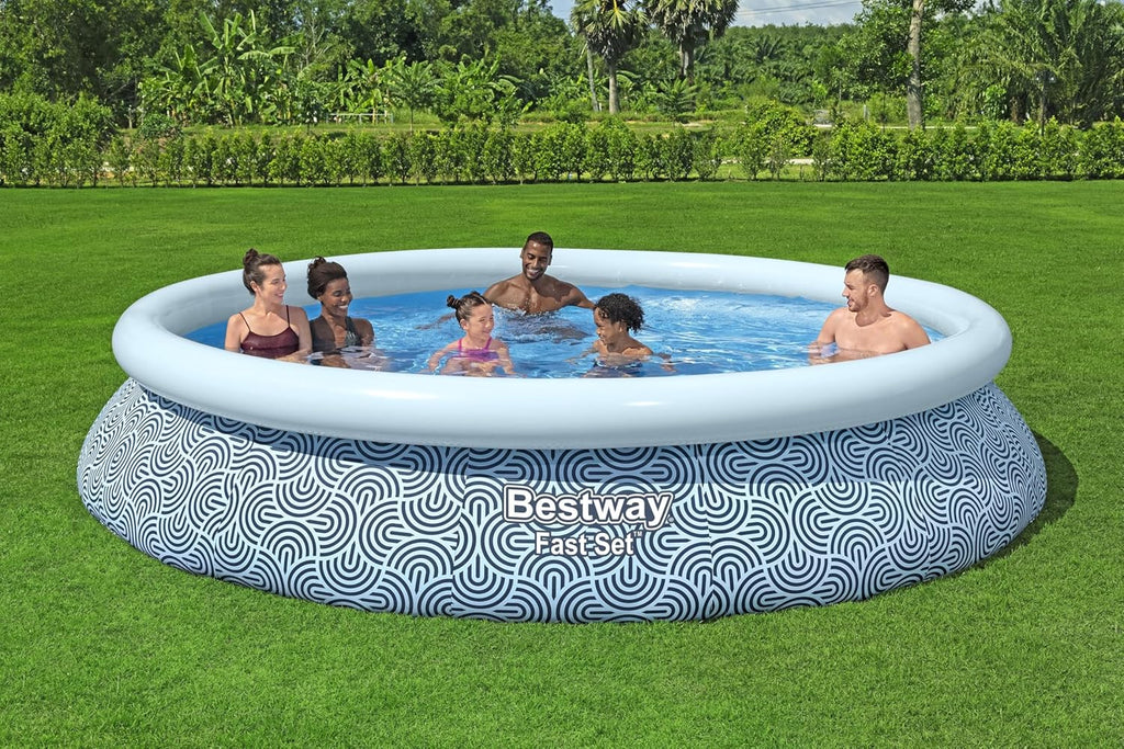 Fast Set 13' x 33" Round Inflatable Above Ground Swimming Pool Set, Outdoor Family Pool with Filter Pump, Rattan Print