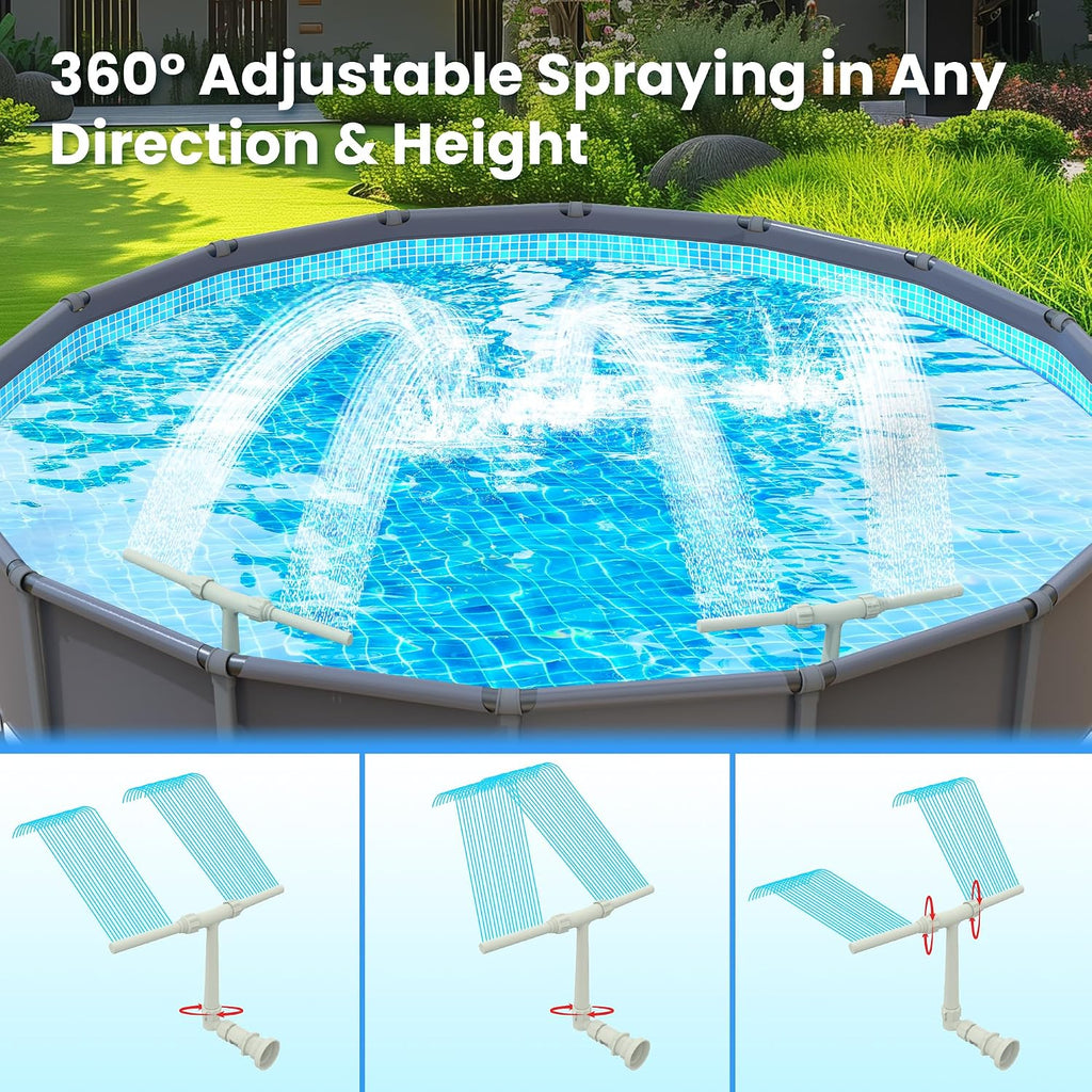 Pool Fountain for Above and In-Ground Pools, Dual Spray Waterfall Sprinkler Fountain, Above Ground Pool Accessories