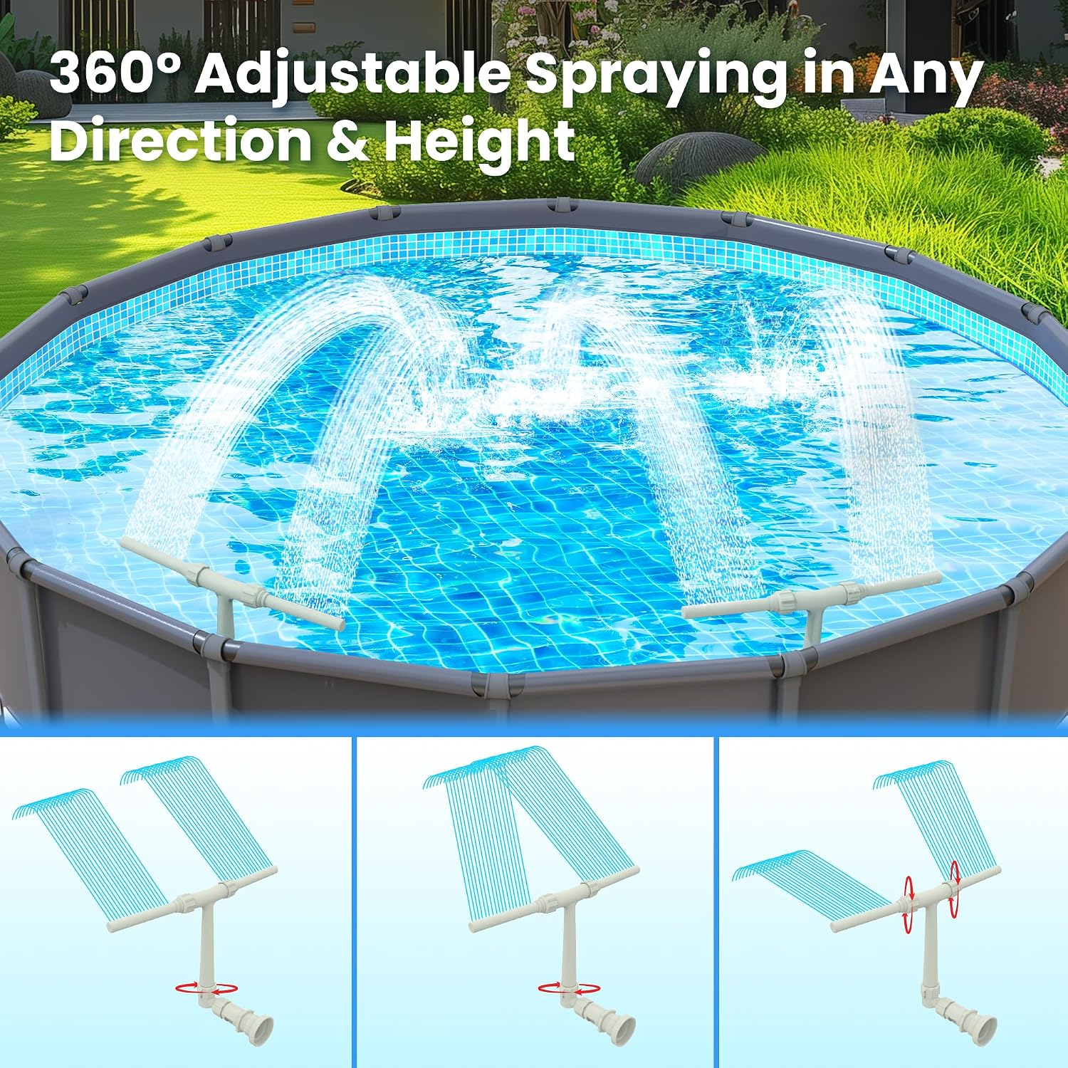 Pool Fountain for Above and In-Ground Pools, Dual Spray Waterfall Sprinkler Fountain, Above Ground Pool Accessories