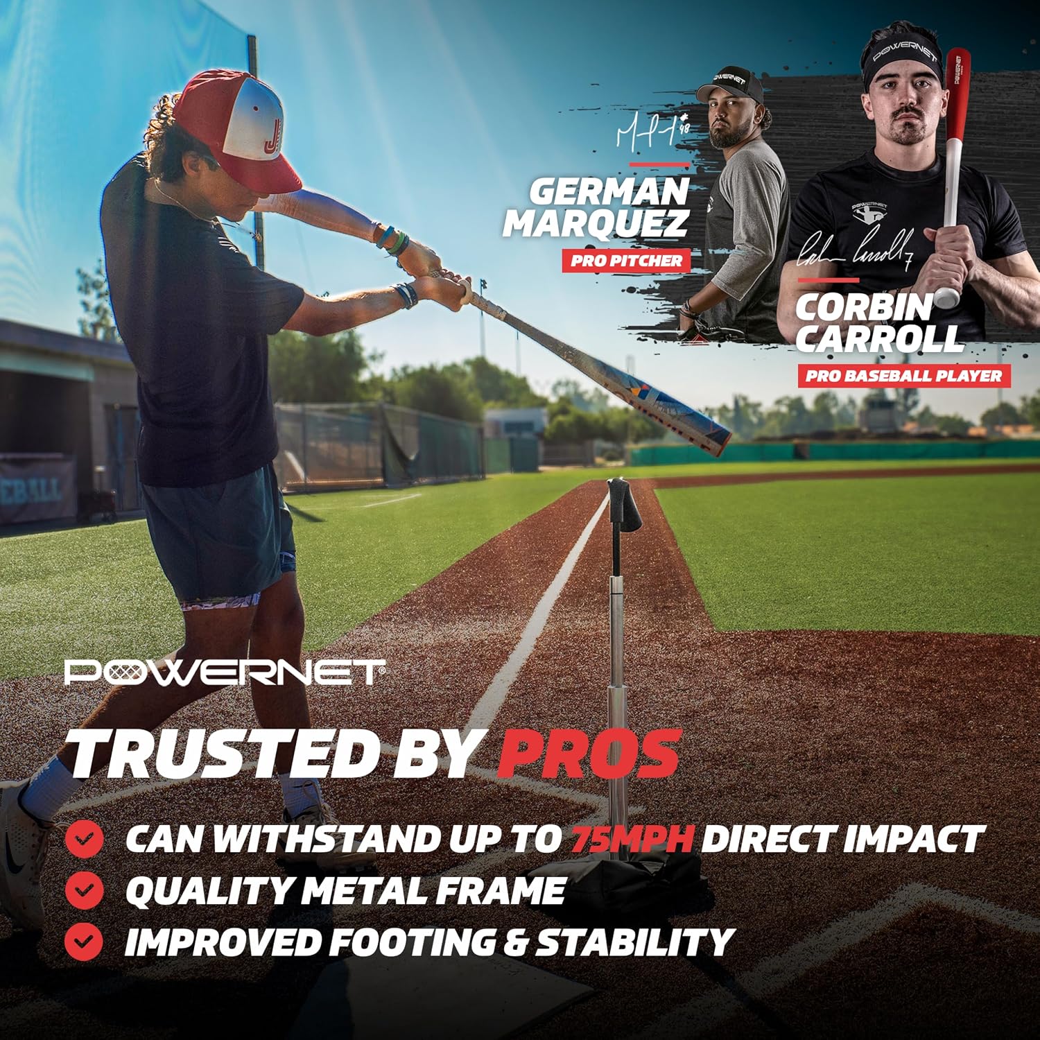 Pro Softball & Baseball Batting Tee, 25-45 Inch Adjustable Height, Universal Baseball Tee for Hitting Drills