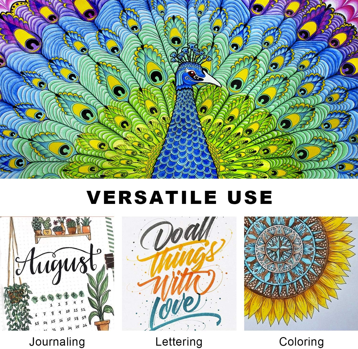 Dual Brush Marker Pens,24 Colored Markers,Fine Point and Brush Tip for Adult Coloring Books Bullet Journals