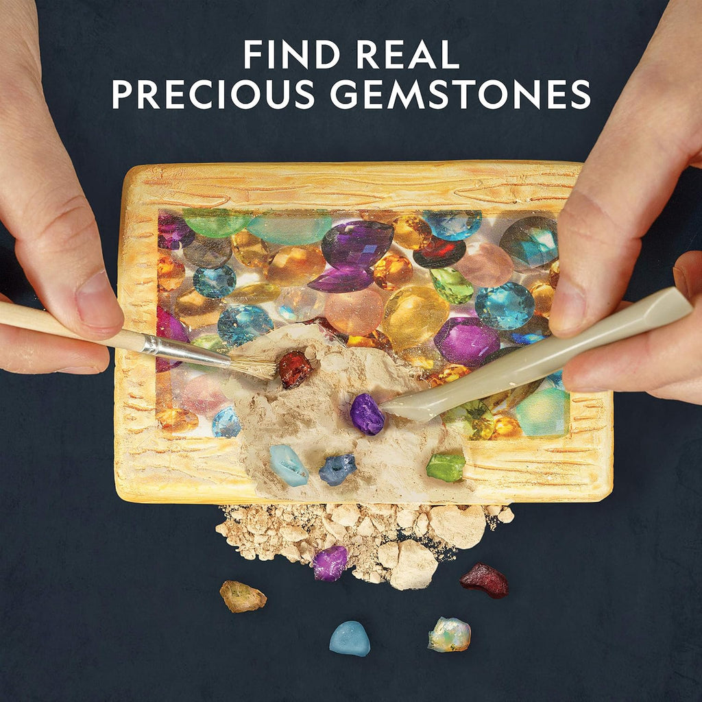 National Geographic Semi-Precious Gemstone Dig Kit for Kids - 15 Real Gems Including Amethyst, Garnet, Opal, Blue