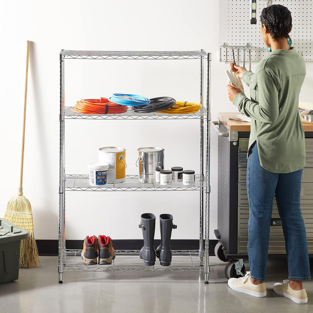 4-Shelf Adjustable Heavy Duty Steel Wire Rack Storage Shelving Unit for Kitchen, Garage, Easy Assembly, 350 lbs Per