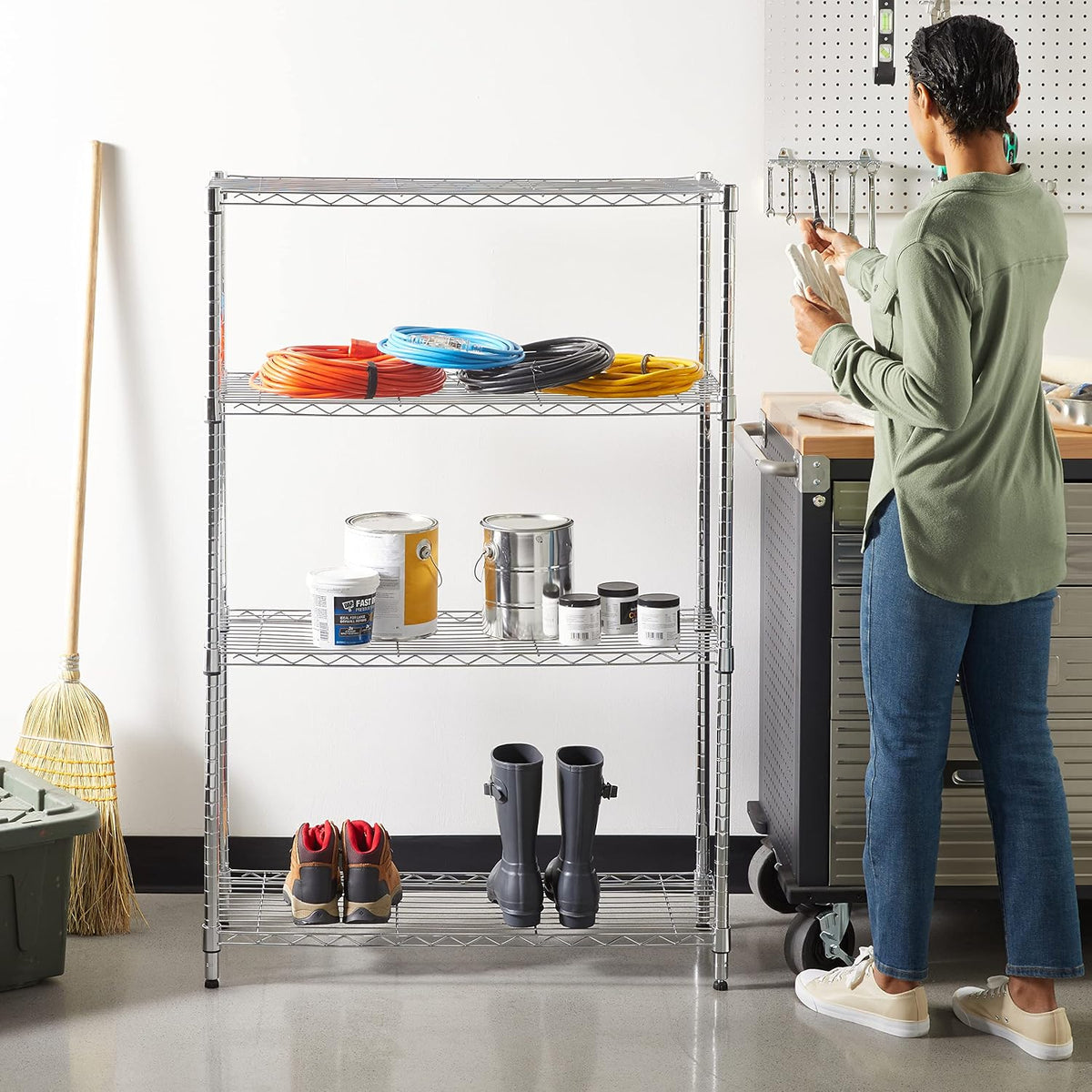 4-Shelf Adjustable Heavy Duty Steel Wire Rack Storage Shelving Unit for Kitchen, Garage, Easy Assembly, 350 lbs Per