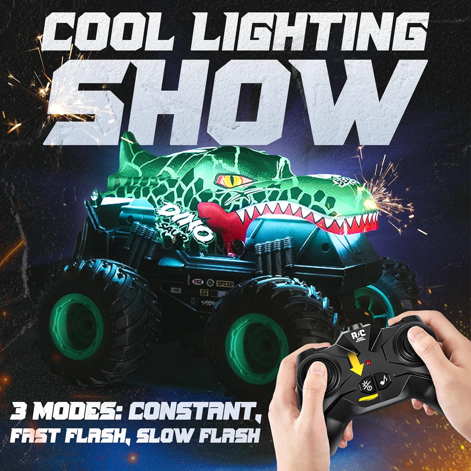 Monster Truck Toys - Remote Control Monster Truck with Light & Music, Dinosaur Toys for Kids, 1:20 Scale RC Truck