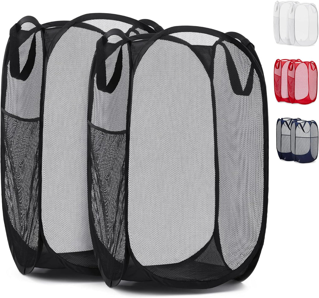 Collapsible Mesh Pop Up Hamper with Wide Opening and Side Pocket - Breathable, Sturdy, Foldable, and Space-Saving