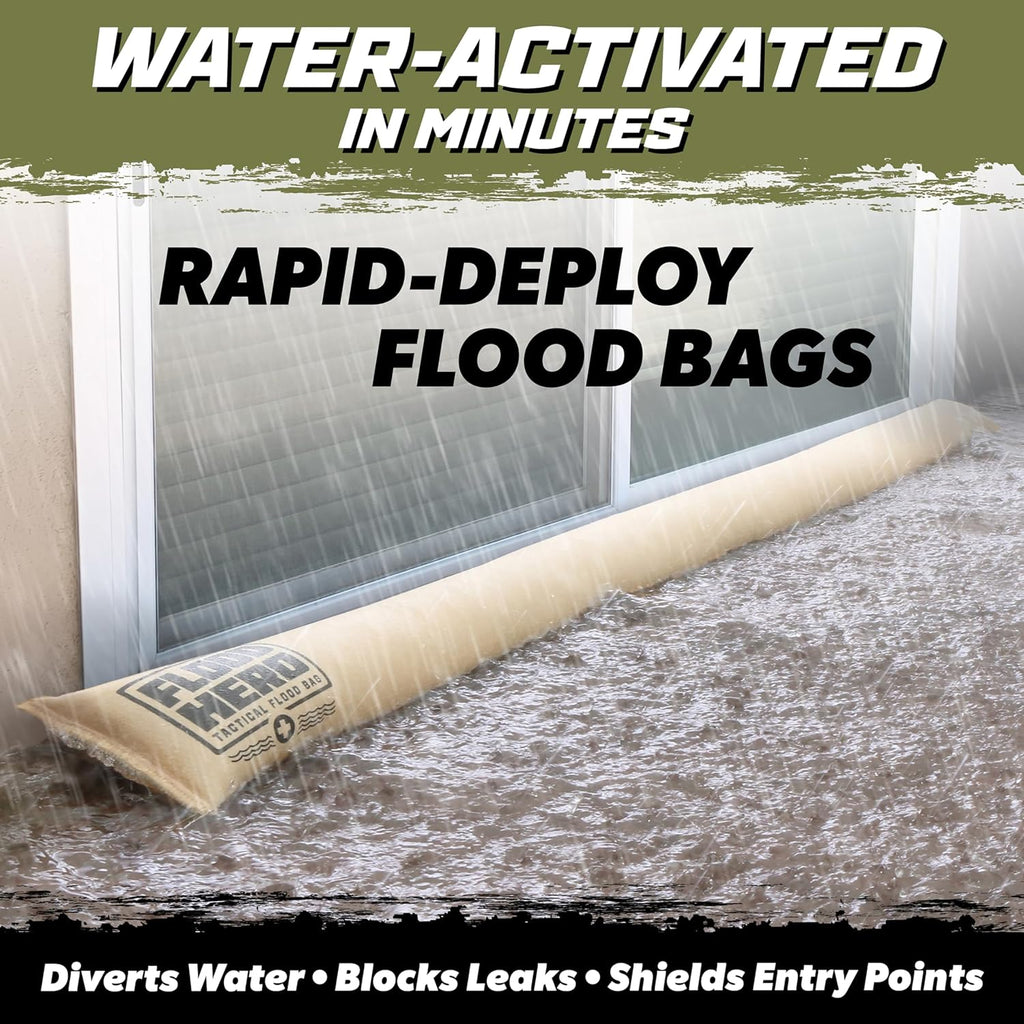 Flood Hero 6 ft Water Activated Sandbags - 2 Pack Flood Bag Barriers for Home