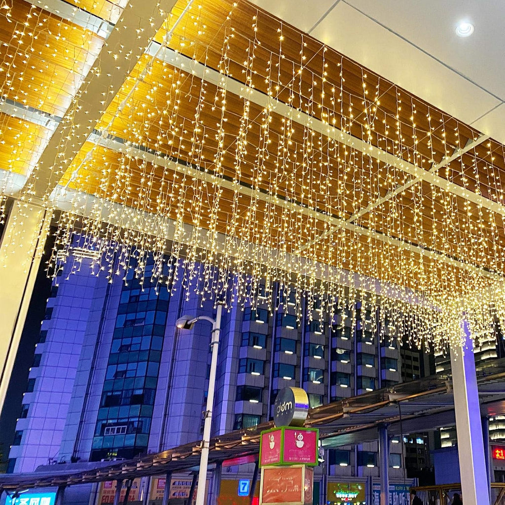 LED Icicle Lights, 96 LEDs 13FT 8 Modes Curtain Extendable Fairy Christmas Ceiling Dangling Hanging Twinkle Memory