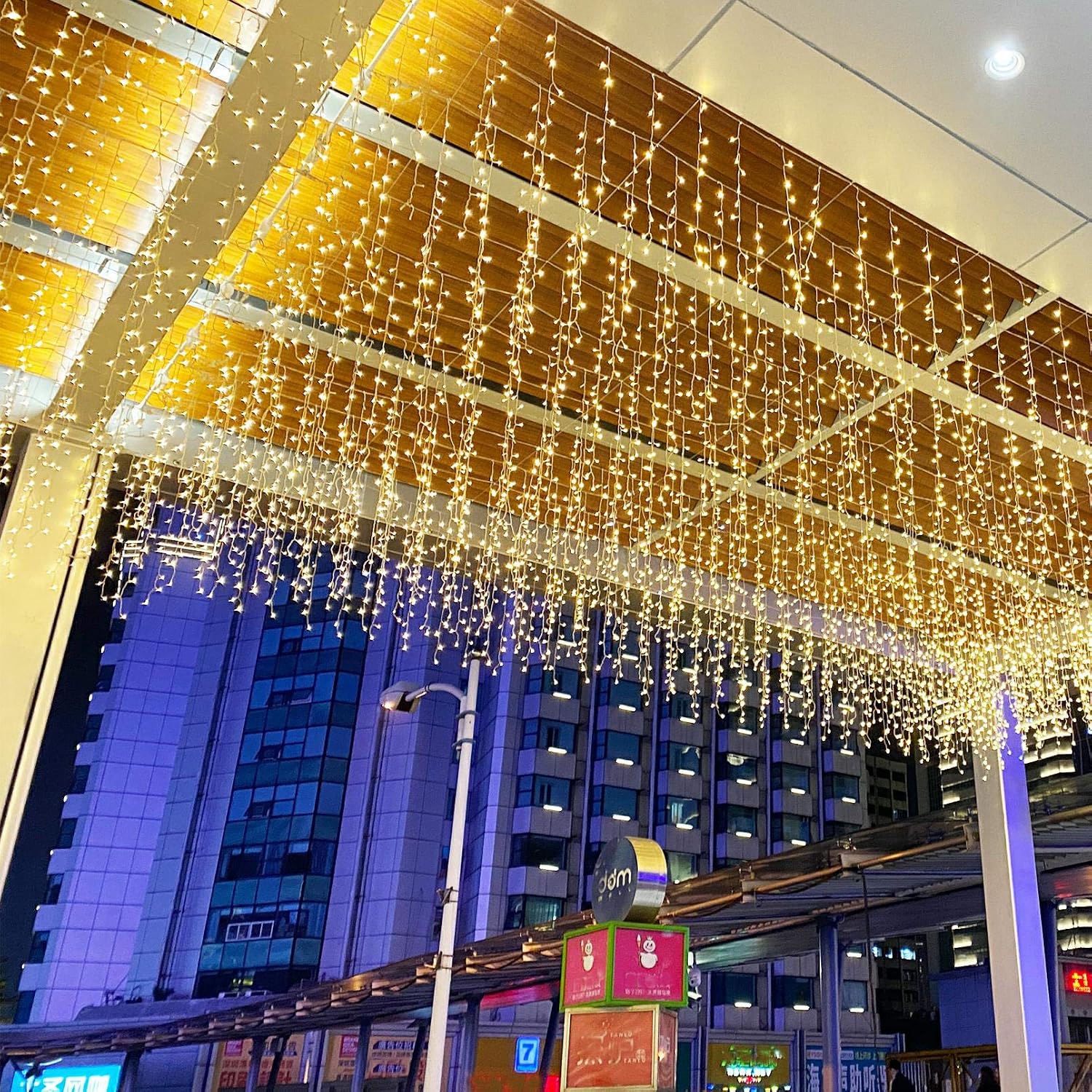 LED Icicle Lights, 96 LEDs 13FT 8 Modes Curtain Extendable Fairy Christmas Ceiling Dangling Hanging Twinkle Memory