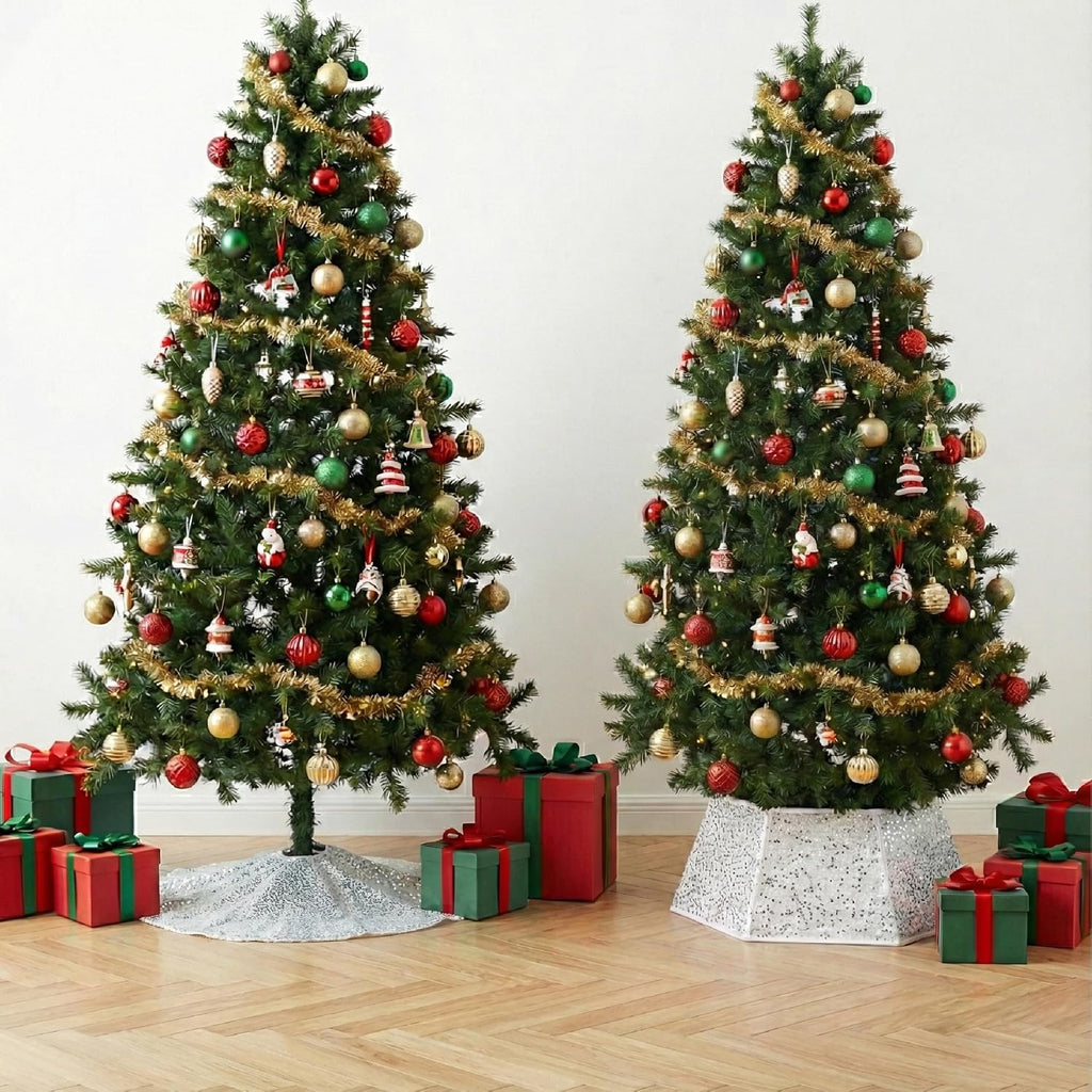 Silver Sequin Christmas Tree Skirt and Tree Collar | 24 Inch Base Cover, 24.8 Inch Foldable Sparkling Sequin Trees