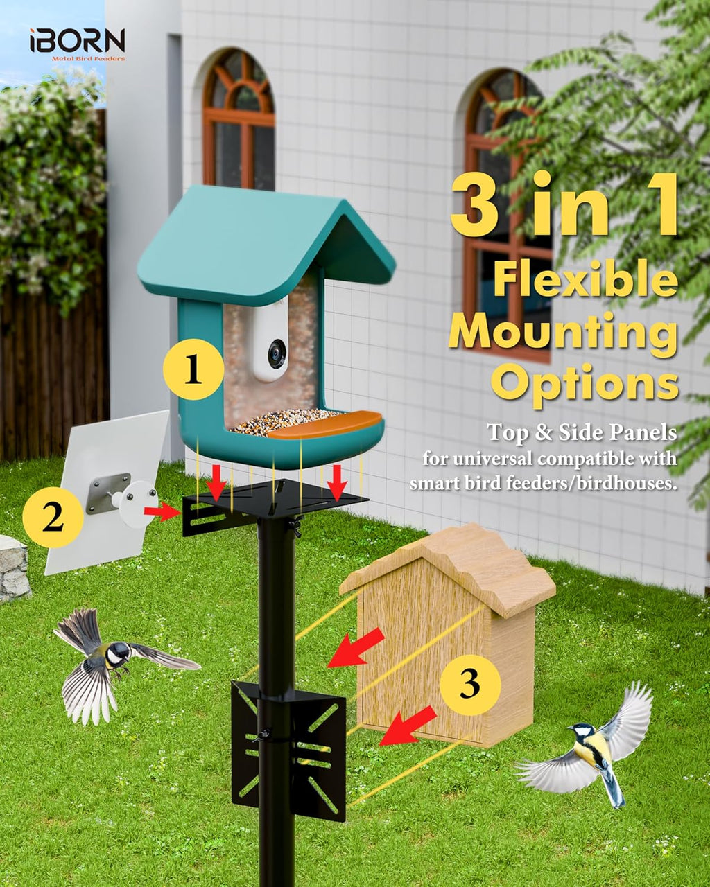 Camera Bird Feeder Pole 3in1 Compatible Bird Feeder Poles for Outdoors Heavy Duty,59inch Adjustable Height Bird House