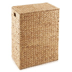 Large Laundry Hamper with Lid and Removable Liner Bag - Natural, Woven Water Hyacinth Rectangular Laundry Basket