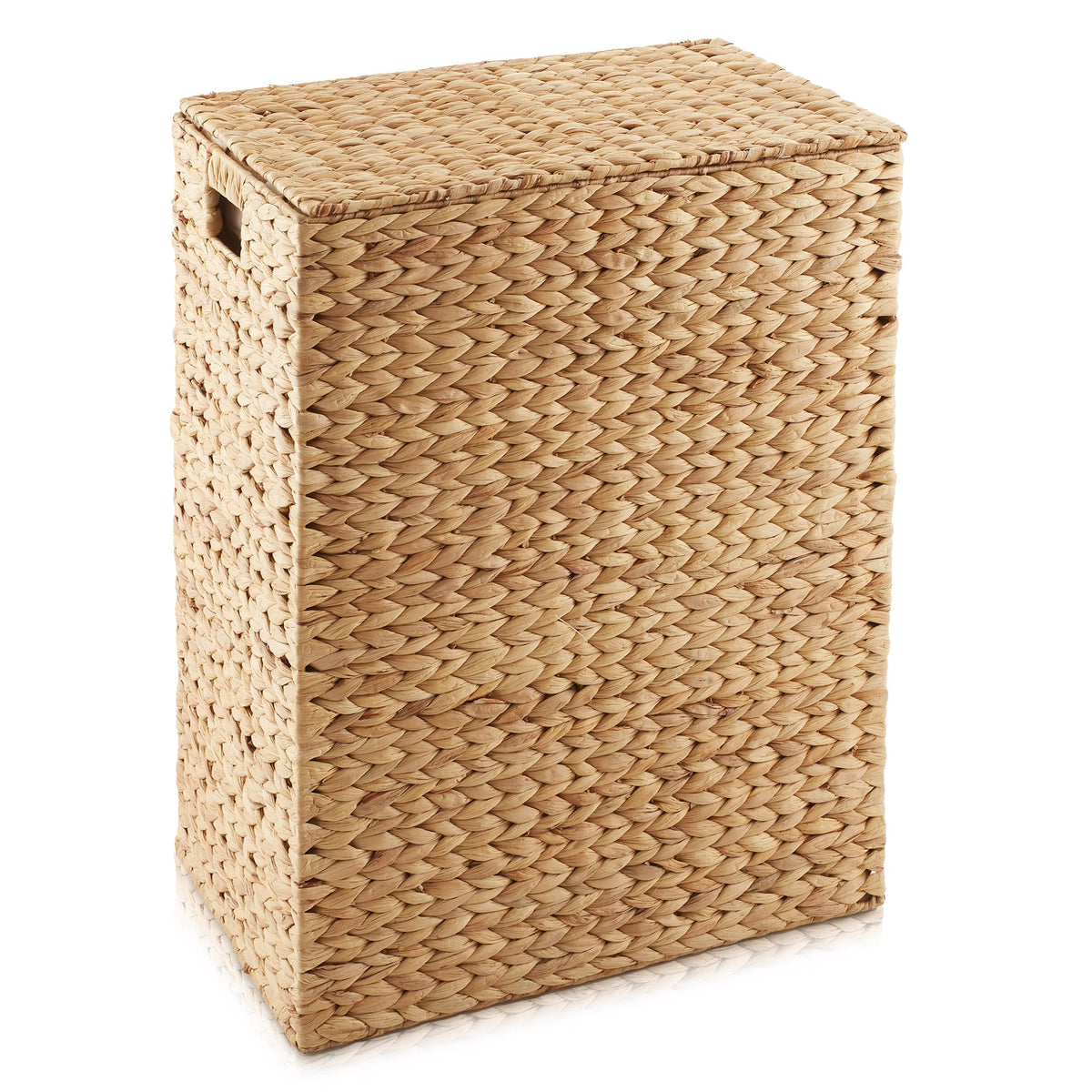 Large Laundry Hamper with Lid and Removable Liner Bag - Natural, Woven Water Hyacinth Rectangular Laundry Basket