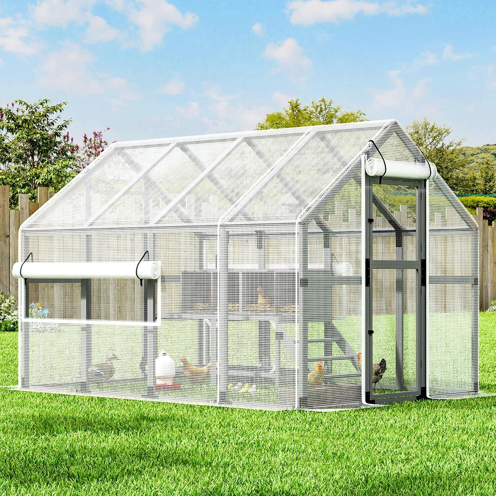 Chicken Coop with Full Waterproof Cover, 9' Extra Large House, Gray