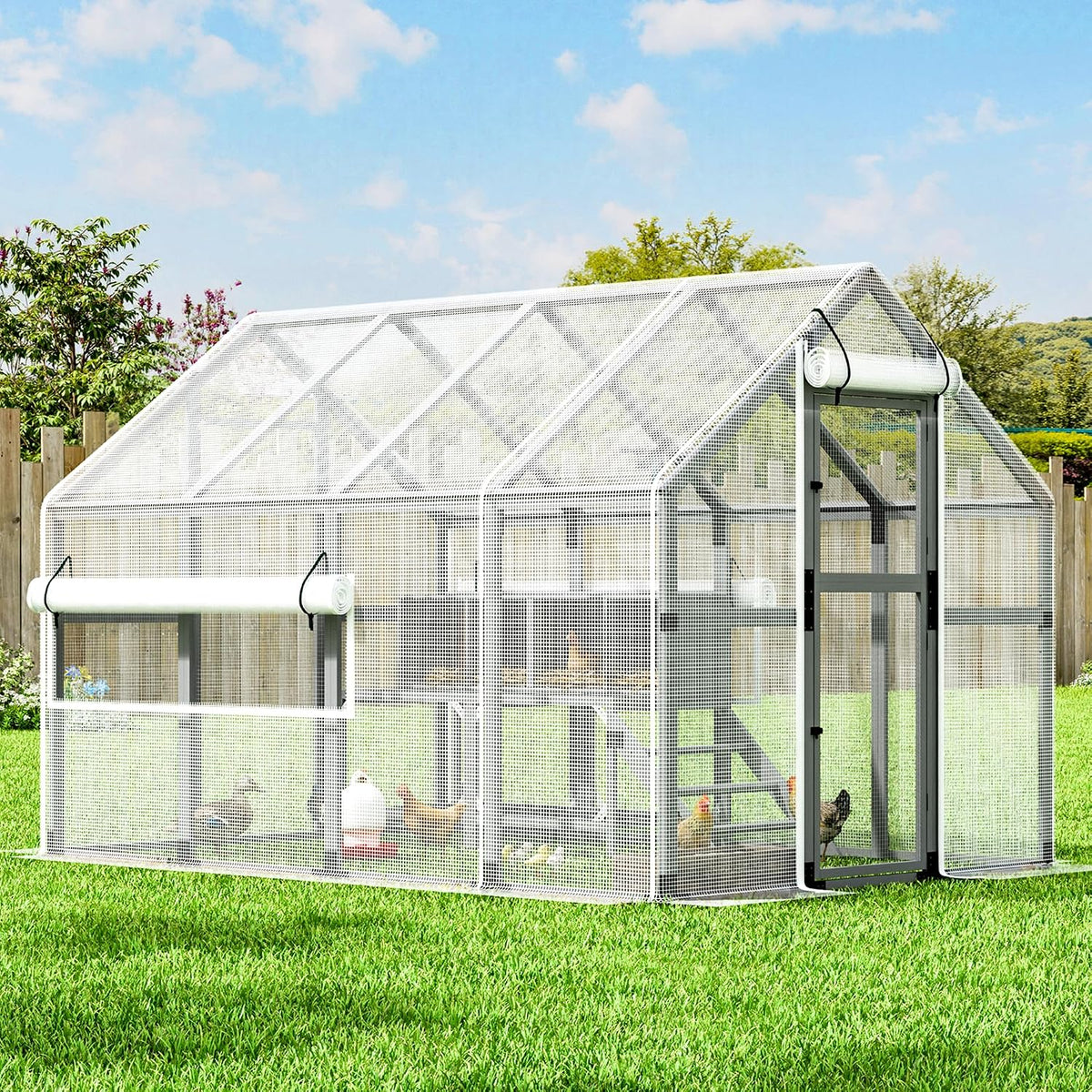 Chicken Coop with Full Waterproof Cover, 9' Extra Large House, Gray