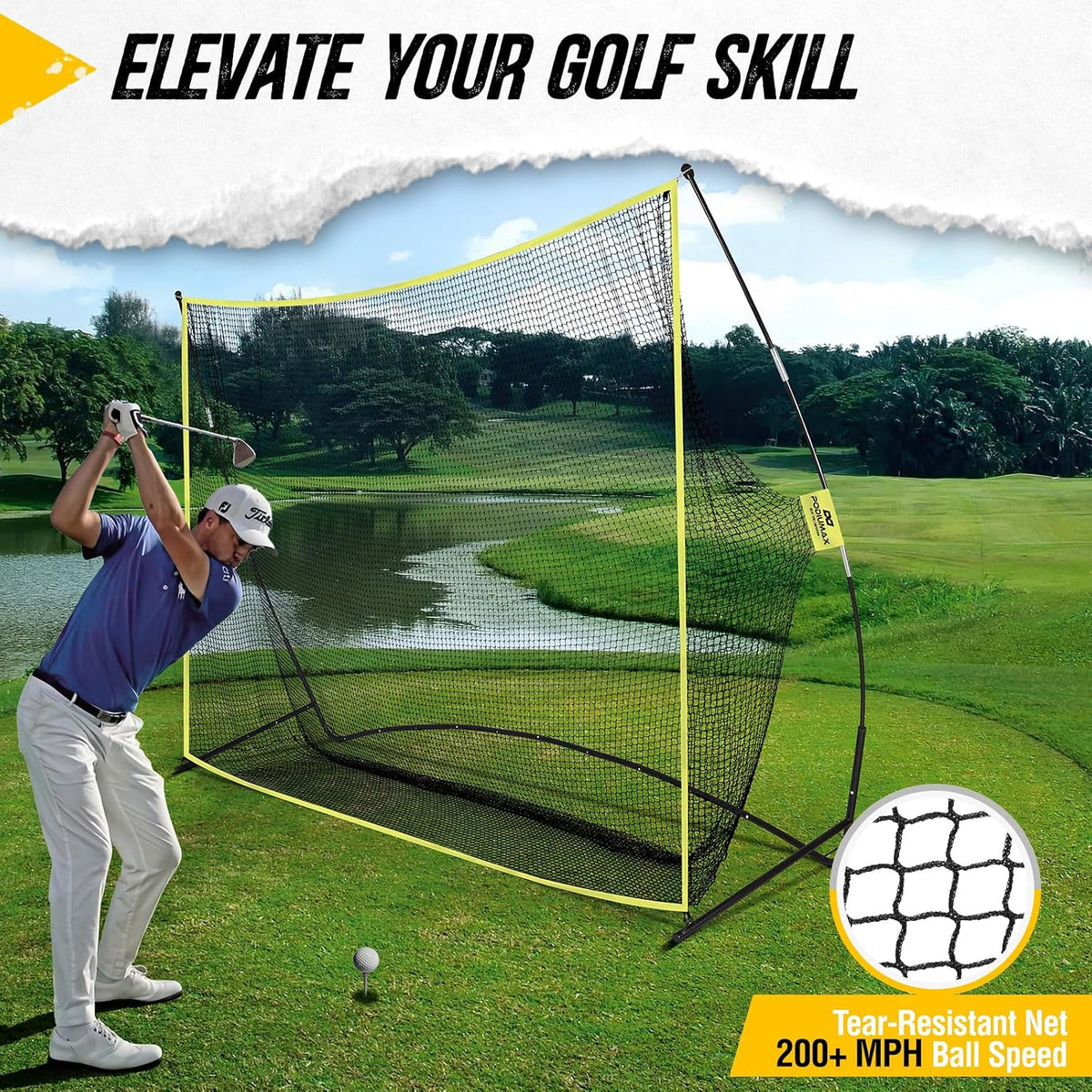 Golf Net, 10x7ft Golf Practice Net with Noise Reduce Silk Target Driving Real Balls, Hitting Nets for Backyard