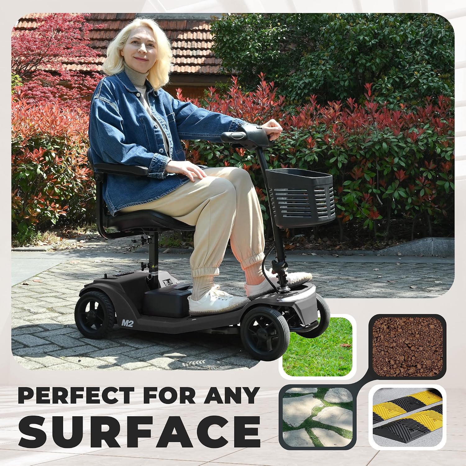 4 Wheel Powered Mobility Scooters, 330 lbs Capacity Mobility Scooters for Adults, Folding Mobility Scooter