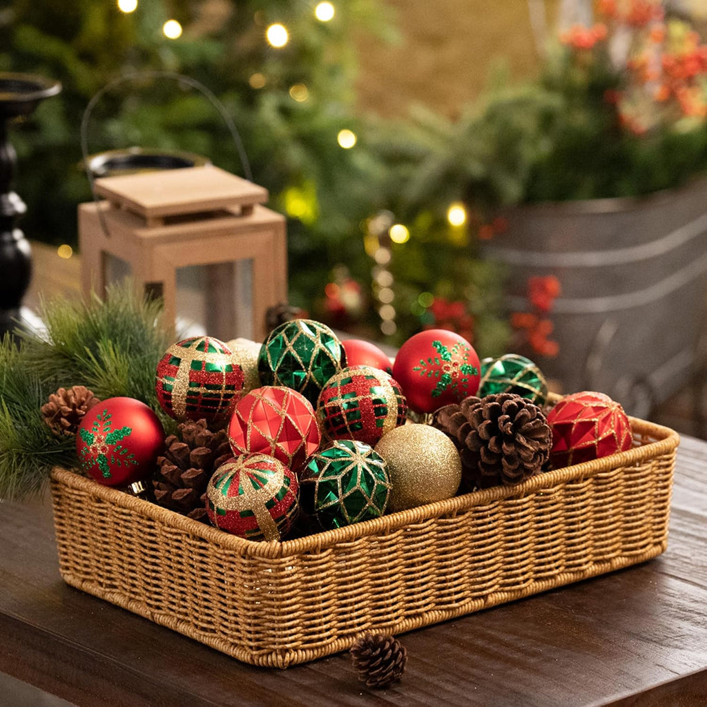 Christmas Ornaments Set, 30ct 2.36 Inches Red Green and Gold Shatterproof Christmas Tree Decorations Ball Ornaments