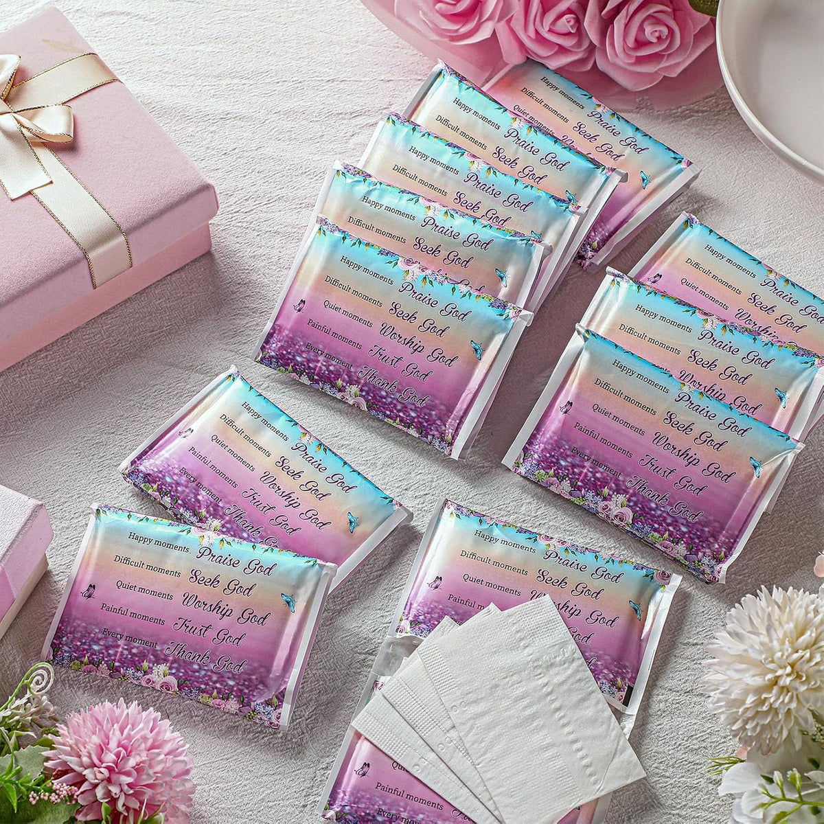 60 Pack Pocket Tissues Travel Christian,3 Ply,Butterfly