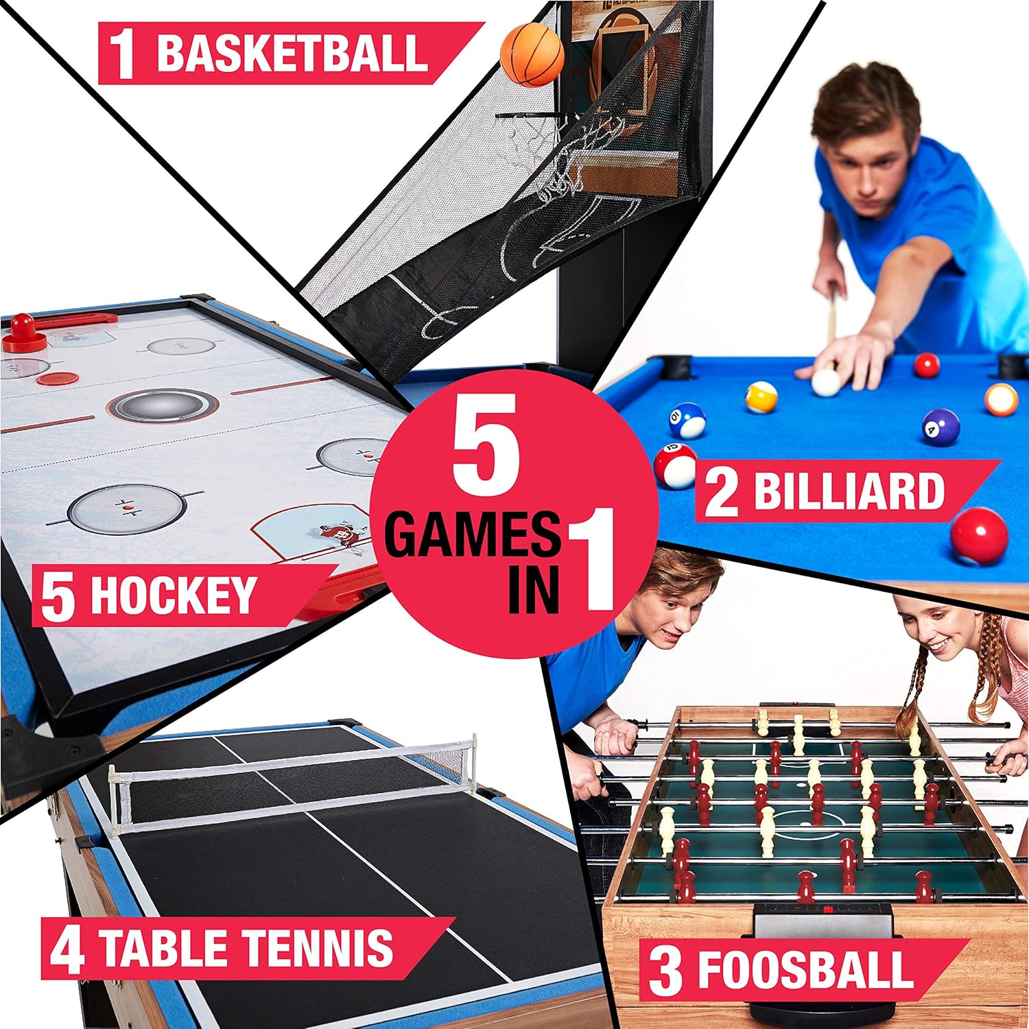 48 Inch 5-In-1 Combo Game Table, Multi