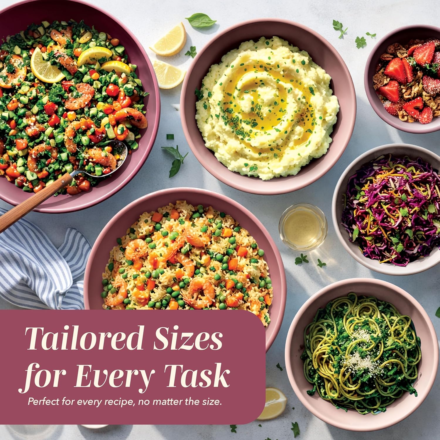 Mixing Bowls with Lids - 12 Piece Plastic Nesting Bowls Set includes 6 Prep Bowls and 6 Lids, Microwave Safe Mixing