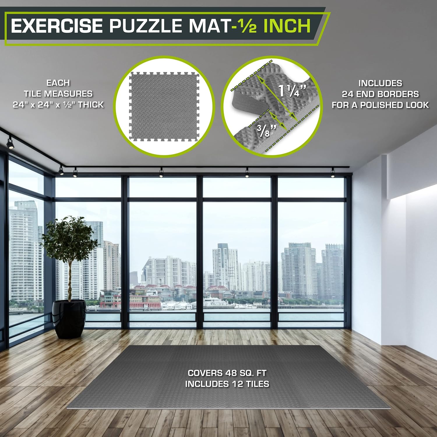 Fit Exercise Puzzle Mat ½-inch, EVA Interlocking Foam Floor Tiles for Home Gym, Workout Equipment, Kids Play Areas