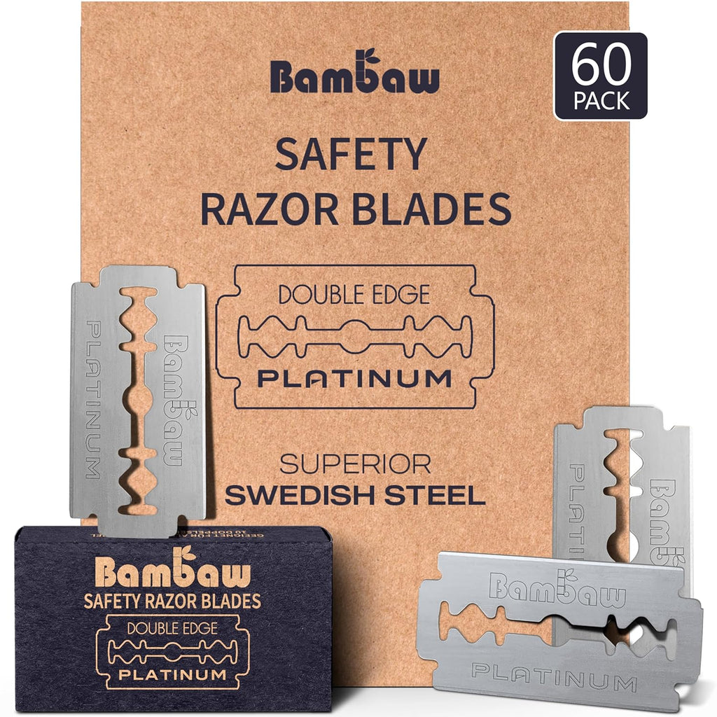 Safety Razor Blades for Men & Women, 60 Pack, Double Edge Razor Blades Refills, Platinum Swedish Stainless Steel